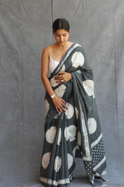 Steel Grey Polka Digital Print Saree