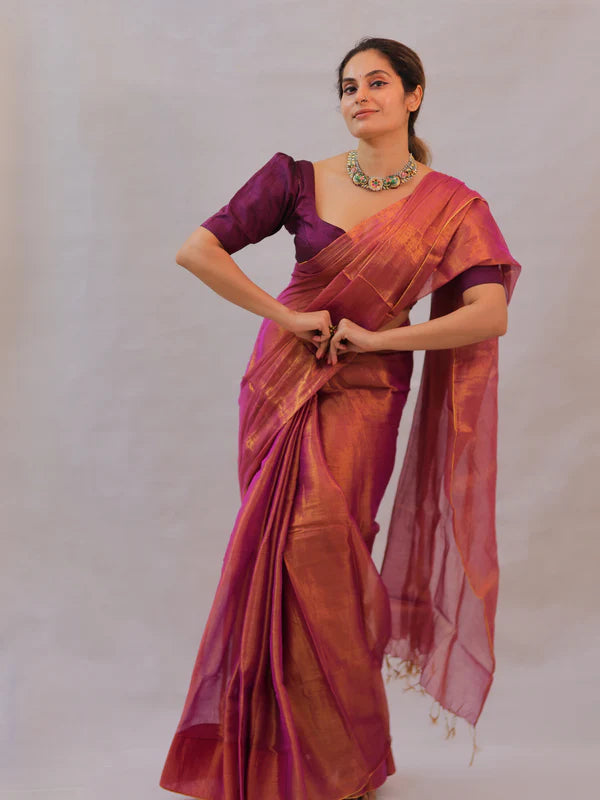 Vibrant Pink Tissue Mul Saree