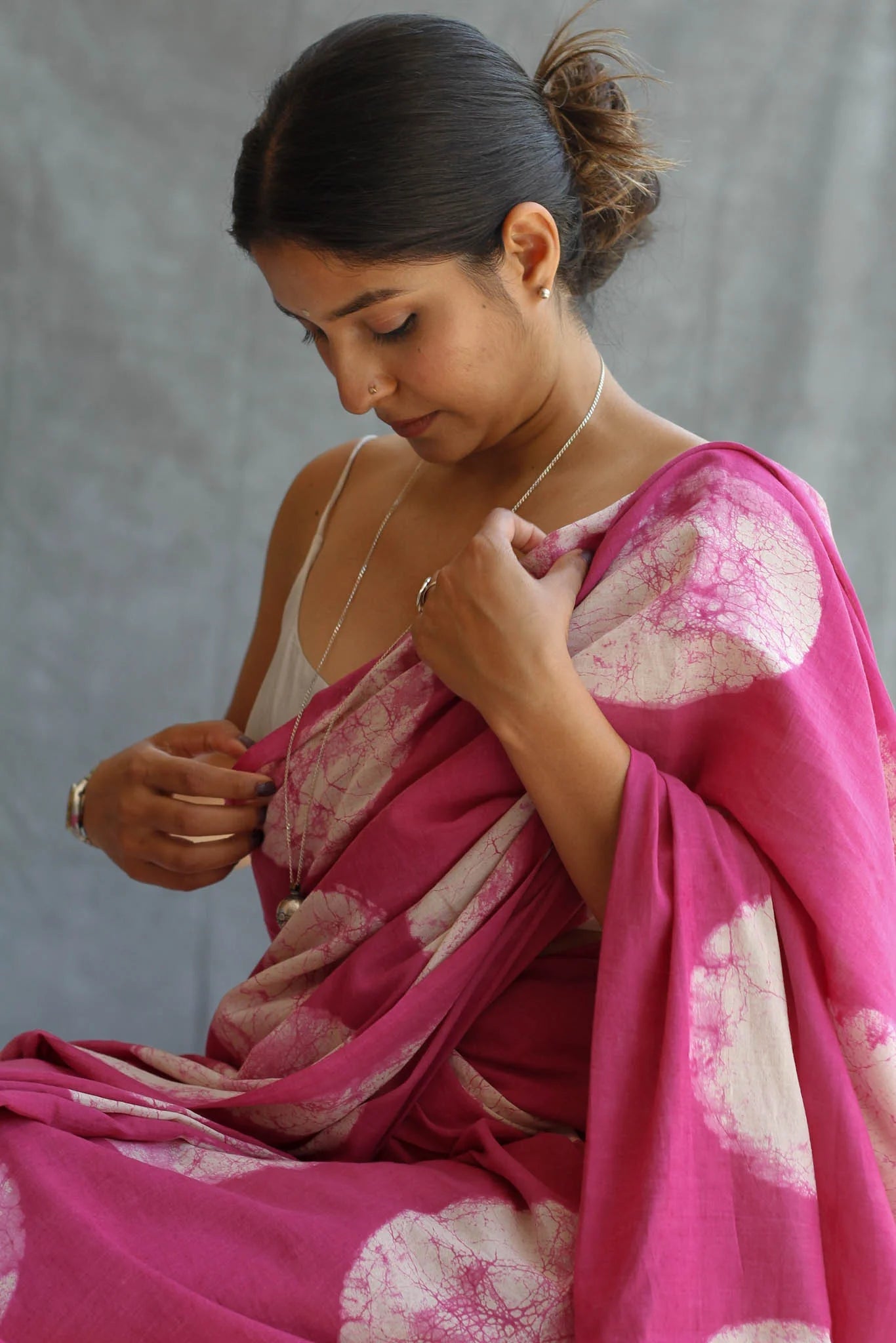 Ambar : Pink Polka Digital Print Saree