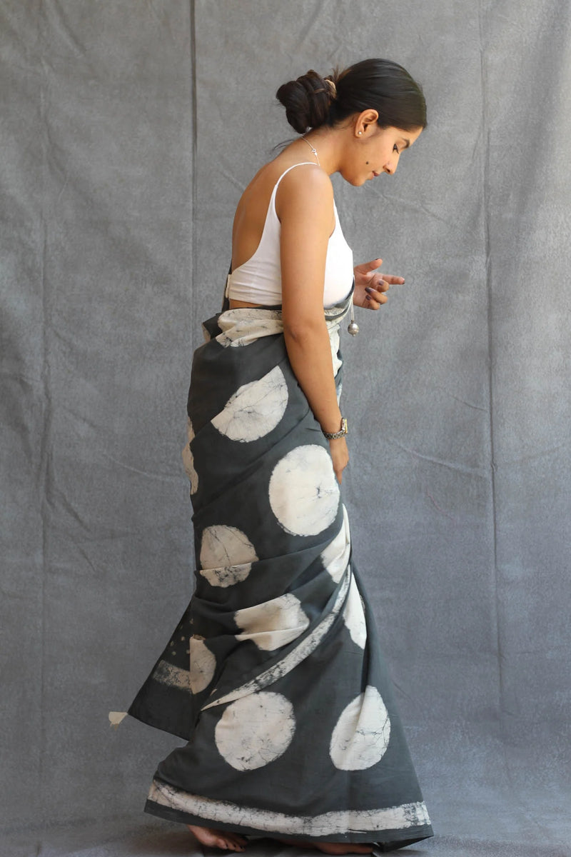 Steel Grey Polka Digital Print Saree