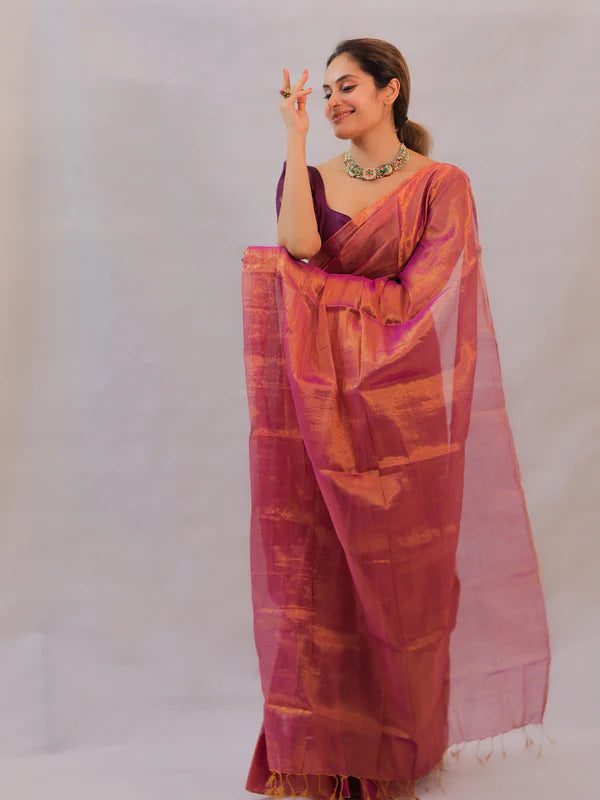 Vibrant Pink Tissue Mul Saree