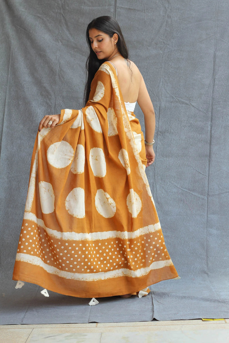 Copper Polka Digital Print Saree