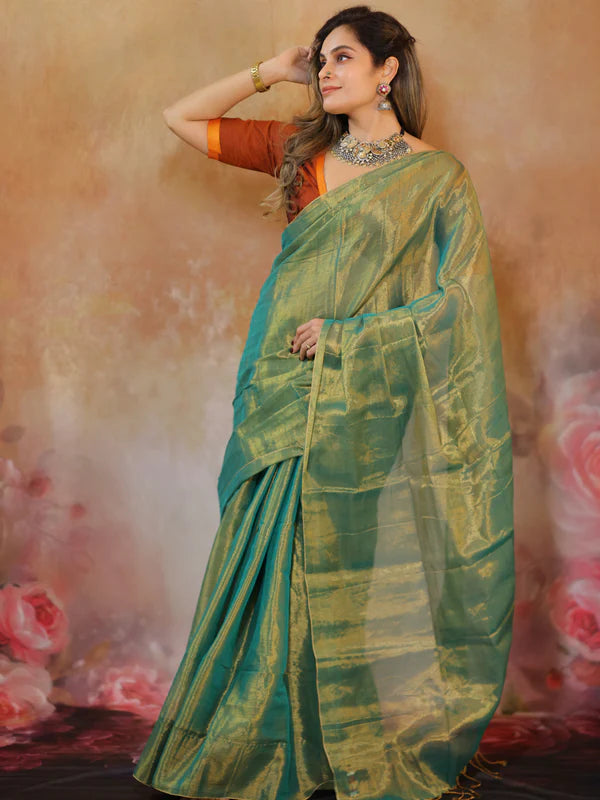 GLOD GREEN Tissue Mul Saree