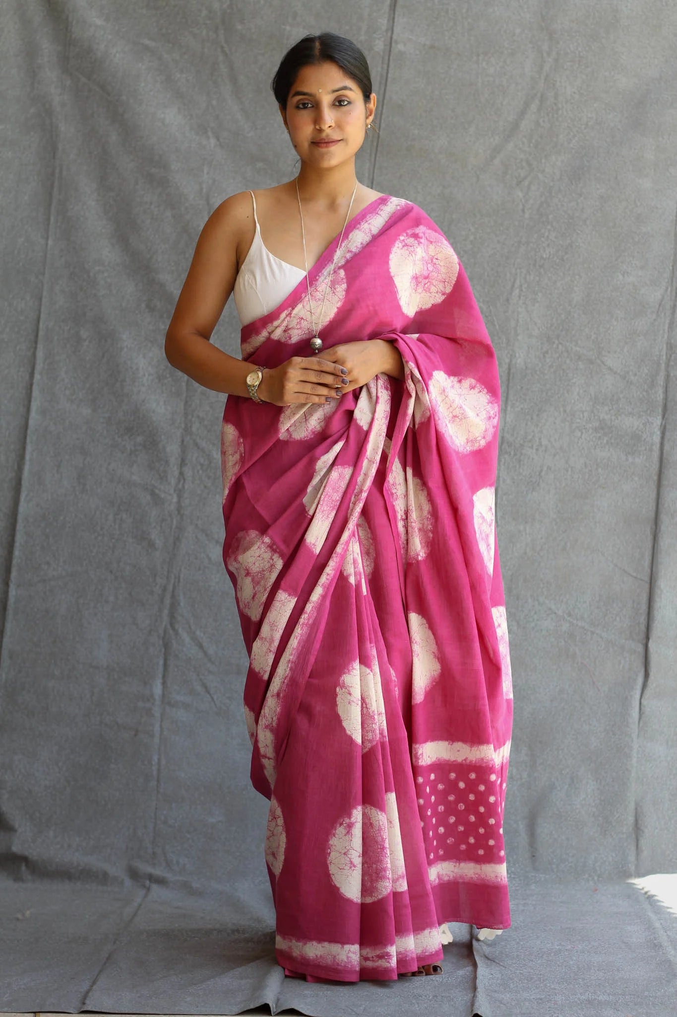 Ambar : Pink Polka Digital Print Saree