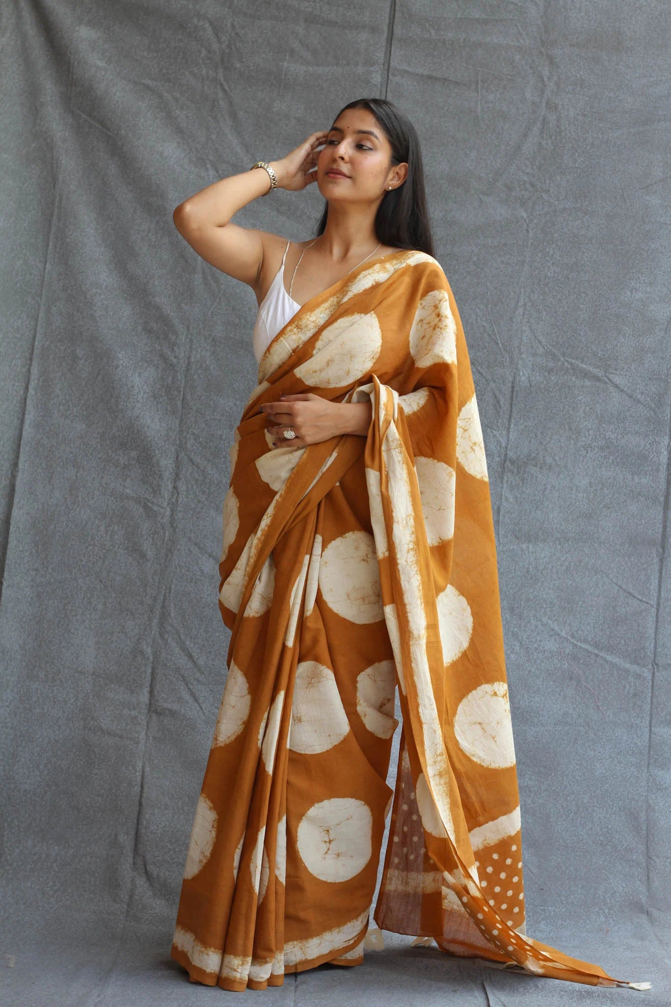 Copper Polka Digital Print Saree