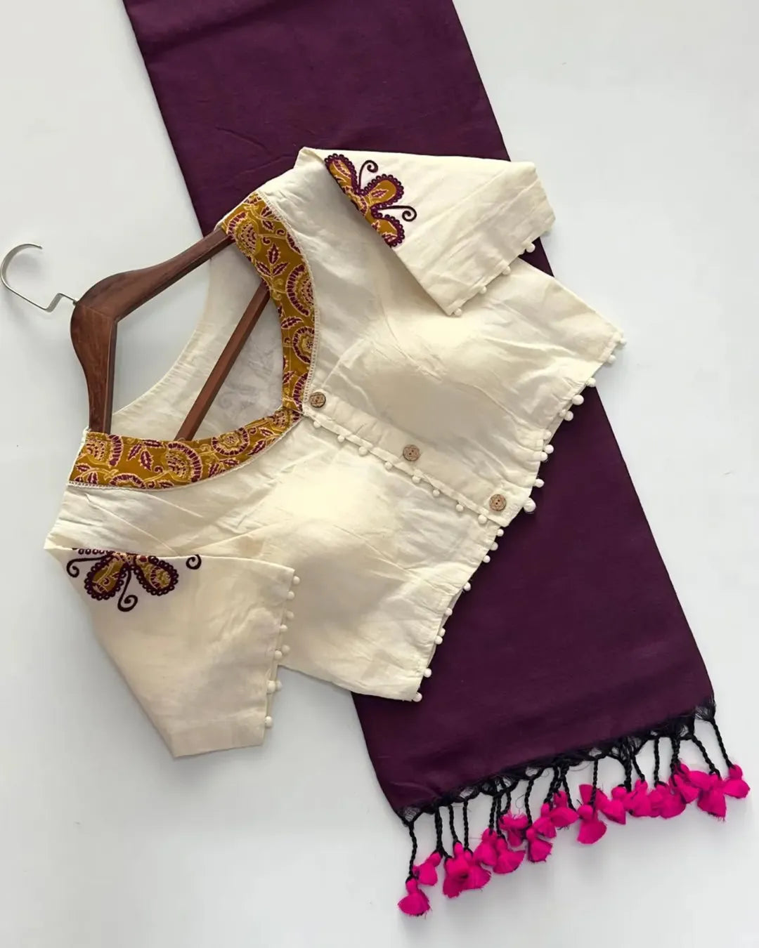 Khadi cotton saree with khadi cotton readymade blouse-Fronlioz