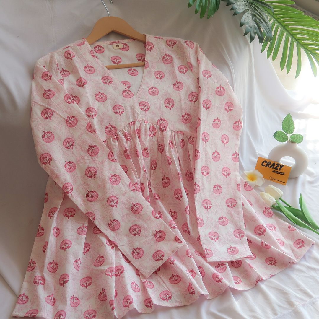 Full Sleeve Cotton Printed Short Kurti