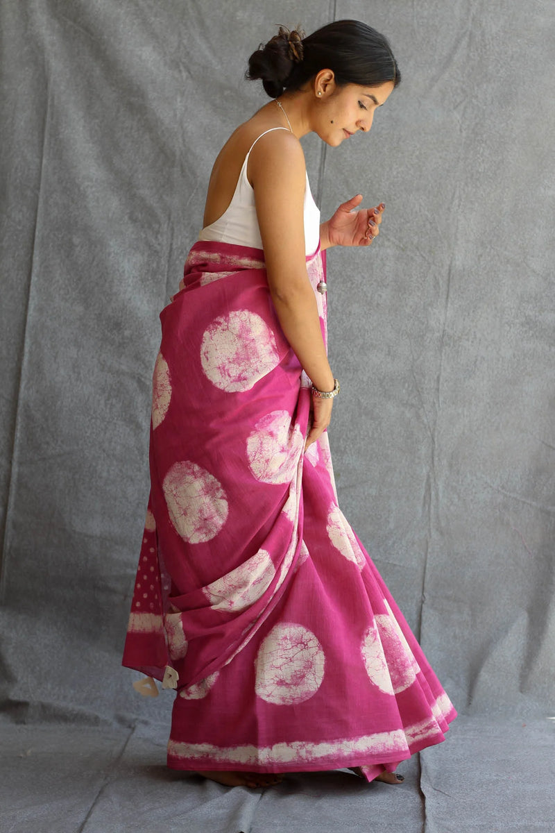 Ambar : Pink Polka Digital Print Saree