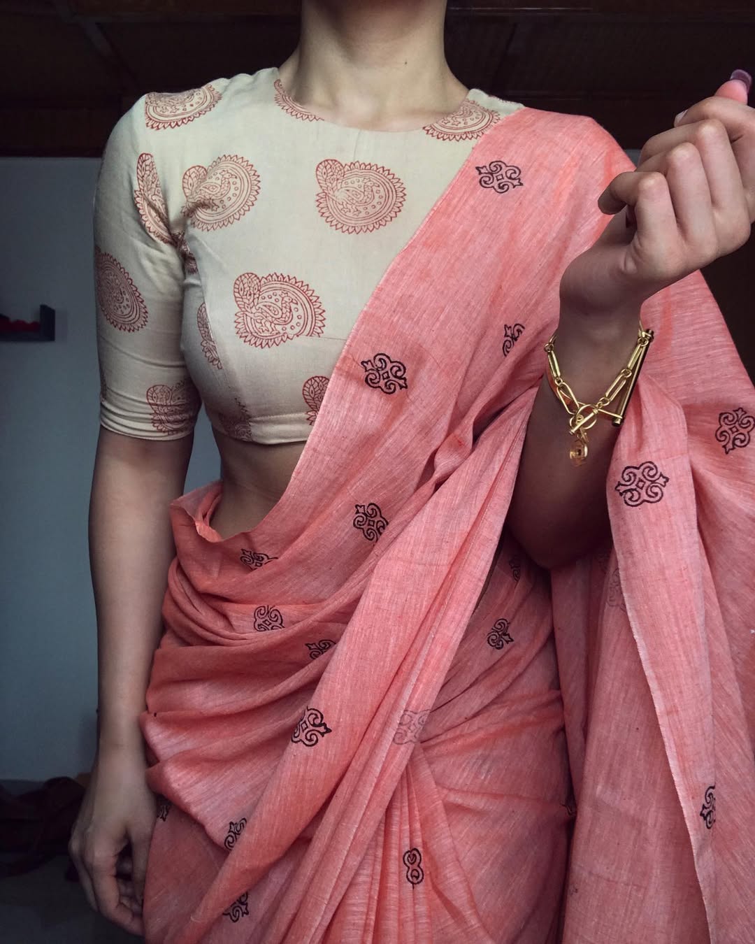 PEACH PRINTED SAREE