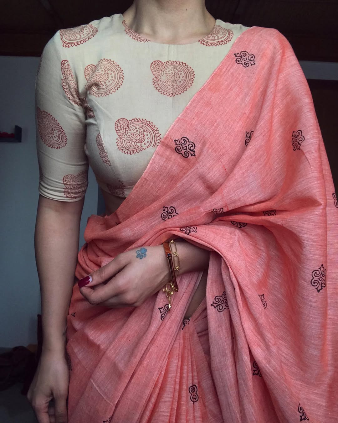 PEACH PRINTED SAREE