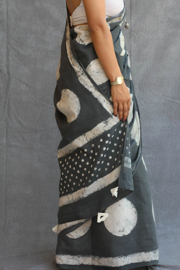 Steel Grey Polka Digital Print Saree