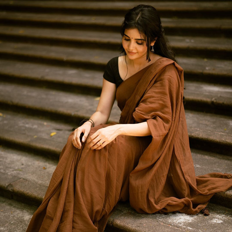 Coffee colour traditional looking chanderi cotton saree