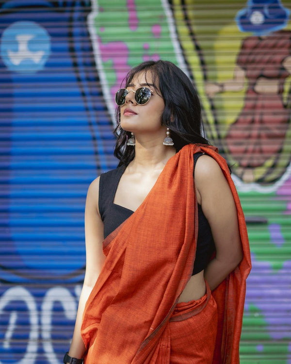 ORANGE COLOUR TRADITIONAL LOOKING CHANDERI COTTON SAREE