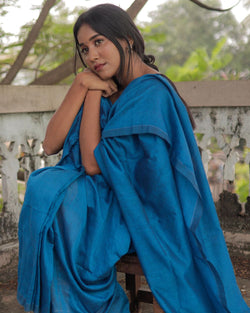 Blue colour traditional looking chanderi cotton saree