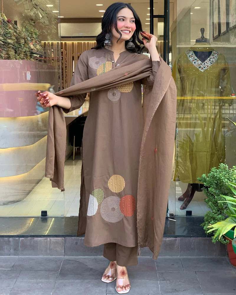 Most Delightful Mal Cotton Embroidery Suit Set