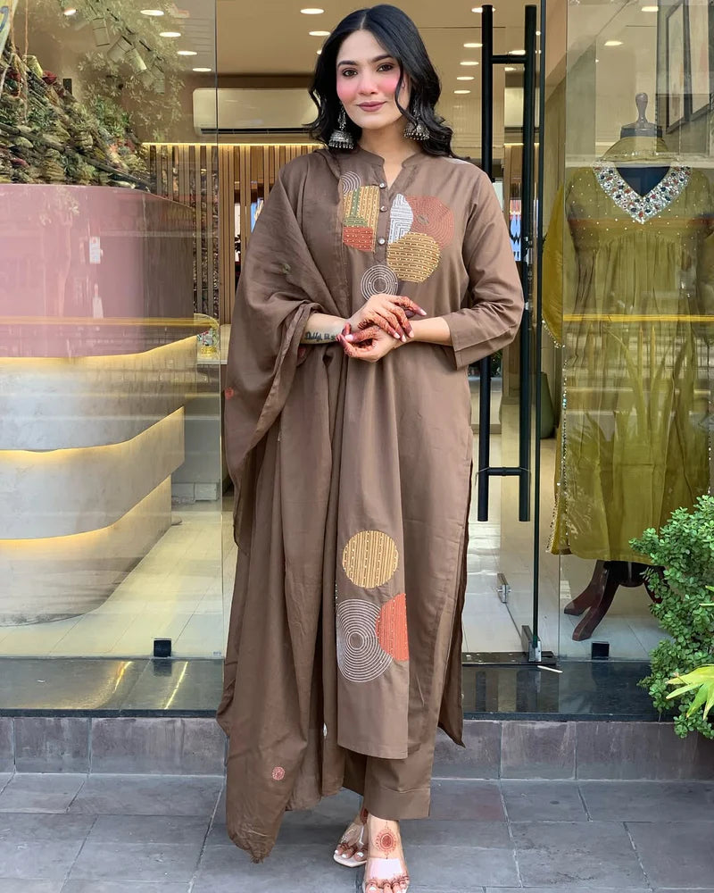 Most Delightful Mal Cotton Embroidery Suit Set