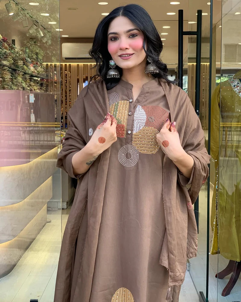 Most Delightful Mal Cotton Embroidery Suit Set