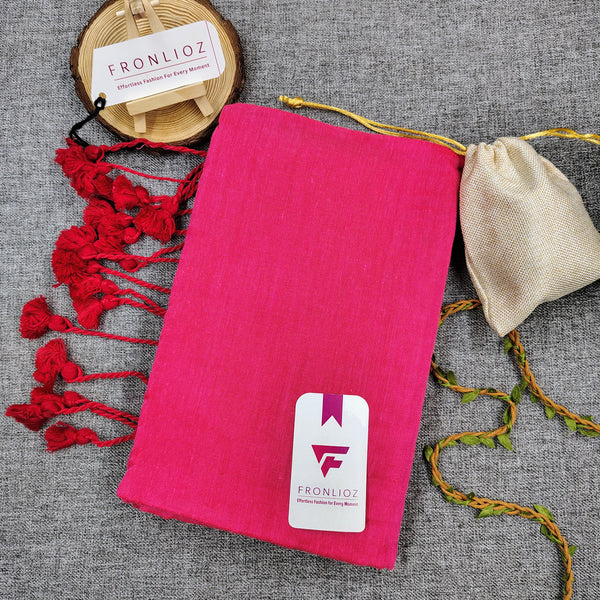 Pink Handloom Cotton Saree With PomPom-Fronlioz