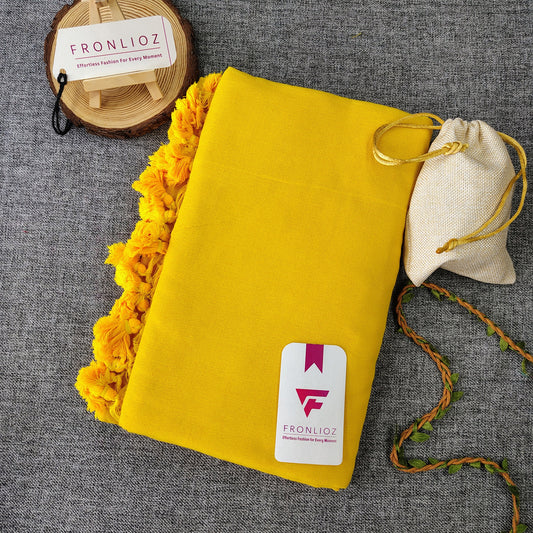 Yellow Handloom Cotton Saree With PomPom-Fronlioz