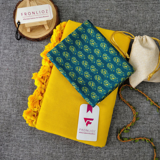 Yellow Handloom Cotton Saree With Tassels & Printed Blouse-Fronlioz