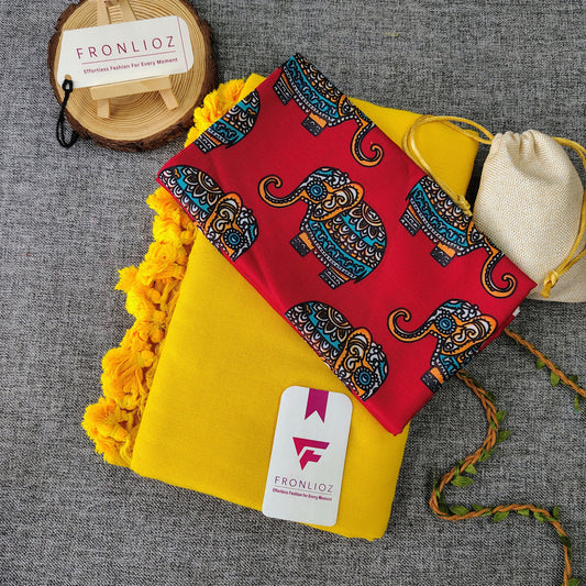 Yellow Handloom Cotton Saree With Tassels & Printed Blouse-Fronlioz