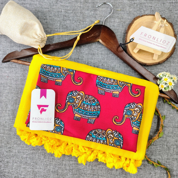 Yellow Handloom Cotton Saree With Tassels & Printed Blouse-Fronlioz
