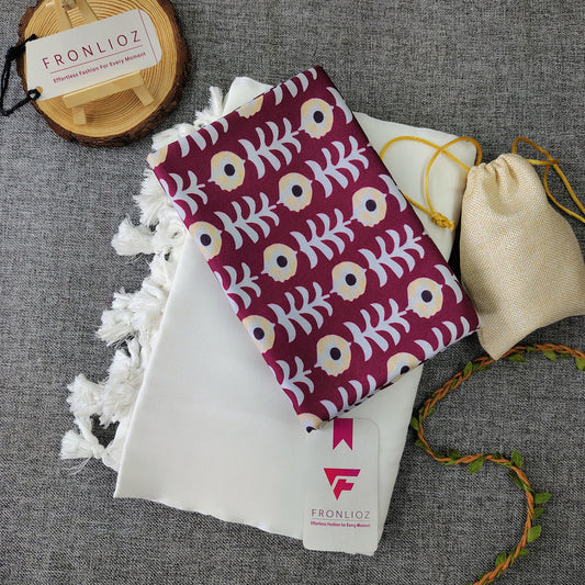 White Handloom Cotton Saree With Tassels & Printed Blouse-Fronlioz