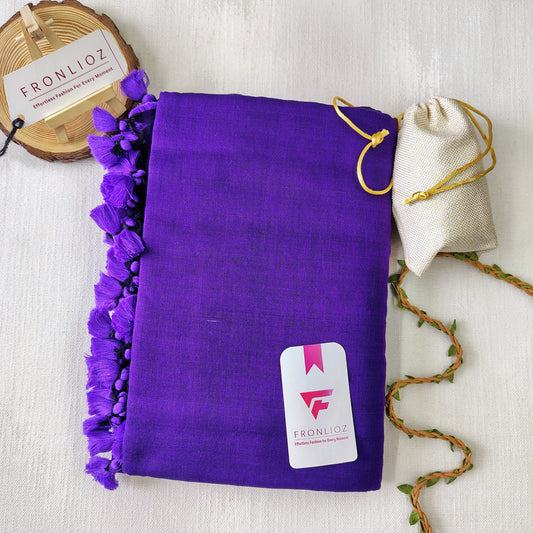 Violet Purple Handloom Cotton Saree With PomPom-Fronlioz