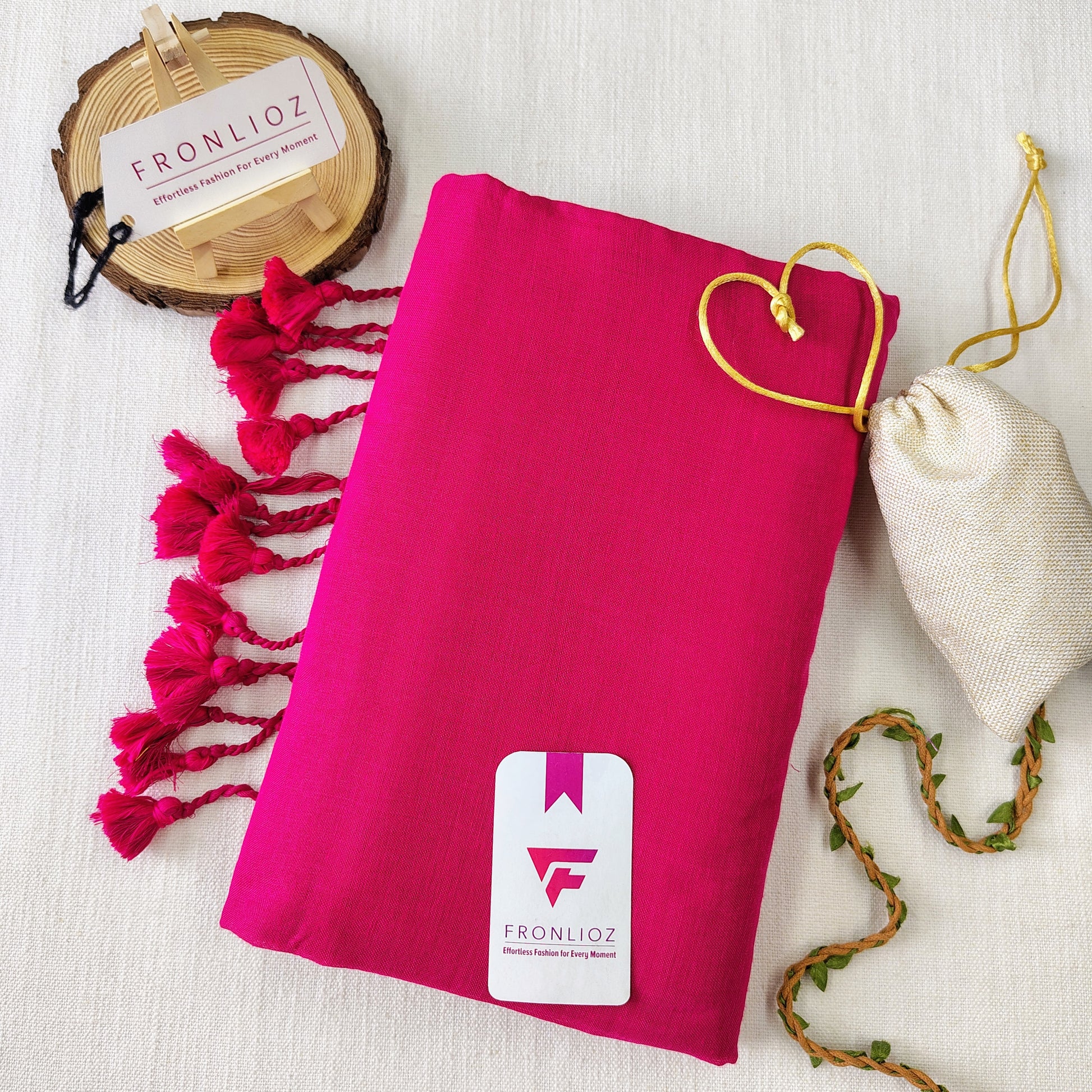 Pink Handloom Cotton Saree With PomPom-Fronlioz