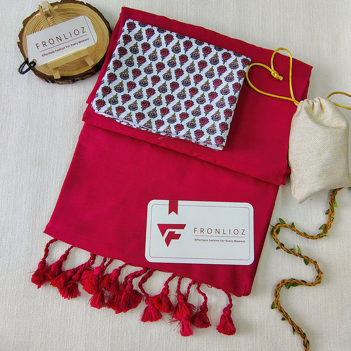 Pink Handloom Cotton Saree With Tassels & Printed Blouse-Fronlioz