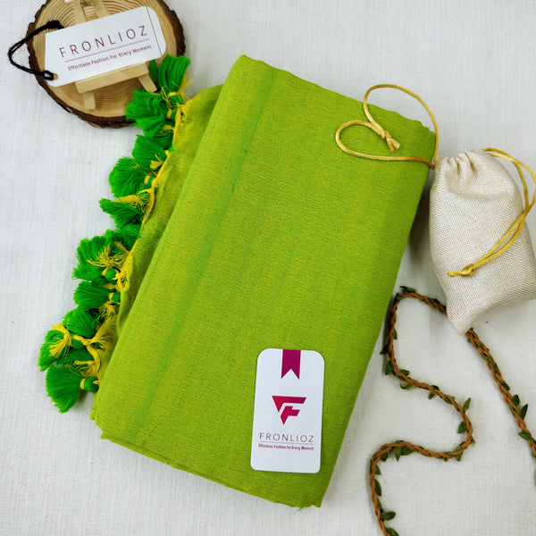 Parrot Handloom Cotton Saree With PomPom-Fronlioz