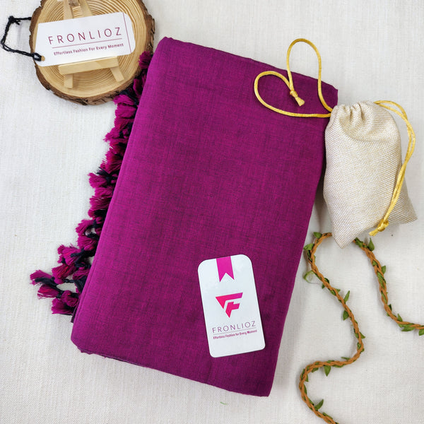 Wine Handloom Cotton Saree With PomPom-Fronlioz