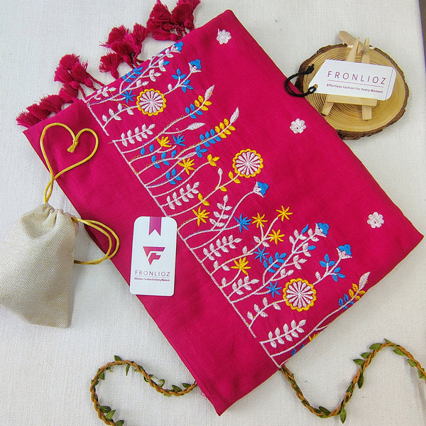 Pure Soft Cotton Embroidered Saree-Fronlioz