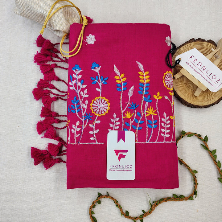 Pure Soft Cotton Embroidered Saree-Fronlioz