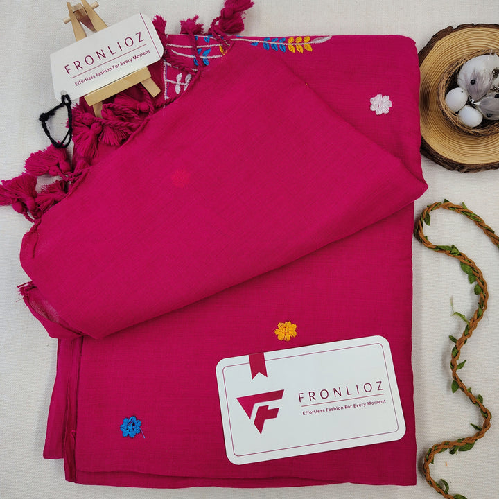 Pure Soft Cotton Embroidered Saree-Fronlioz