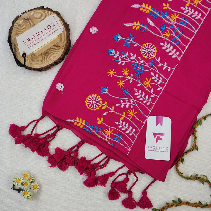 Pure Soft Cotton Embroidered Saree-Fronlioz