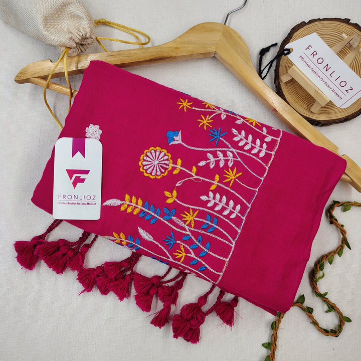 Pure Soft Cotton Embroidered Saree-Fronlioz