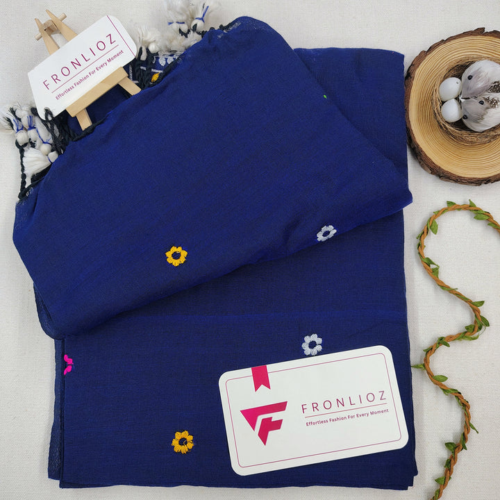 Pure Soft Cotton Embroidered Saree-Fronlioz