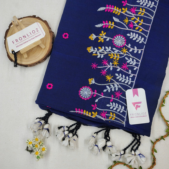 Pure Soft Cotton Embroidered Saree-Fronlioz