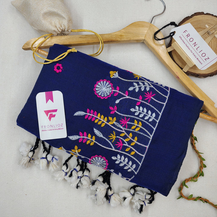 Pure Soft Cotton Embroidered Saree-Fronlioz