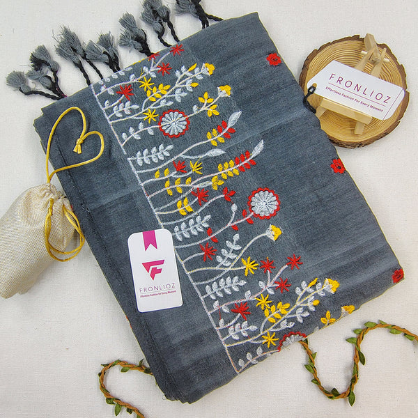 Pure Soft Cotton Embroidered Saree-Fronlioz