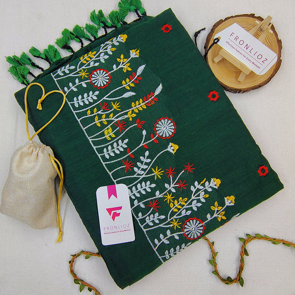 Pure Soft Cotton Embroidered Saree-Fronlioz