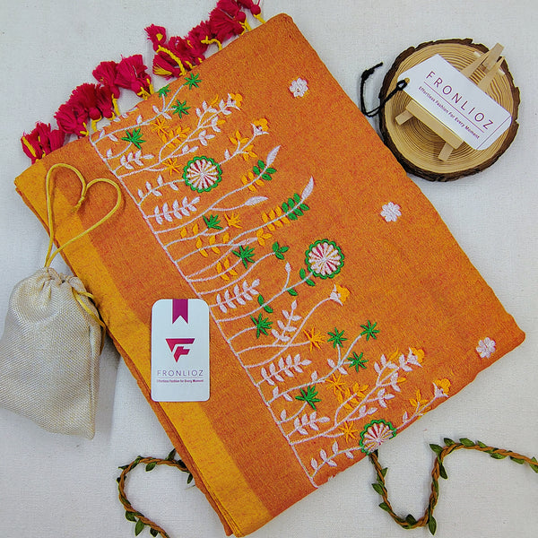 Pure Soft Cotton Embroidered Saree-Fronlioz