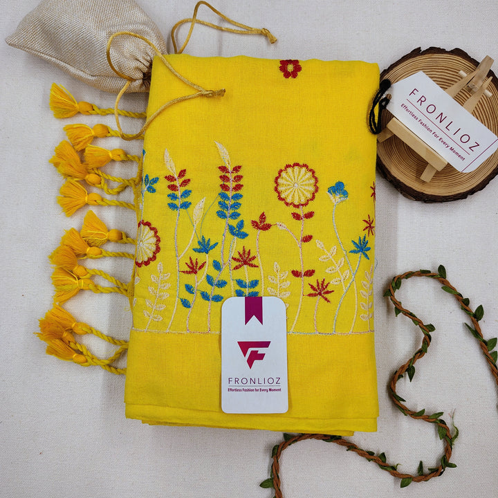 Pure Soft Cotton Embroidered Saree-Fronlioz