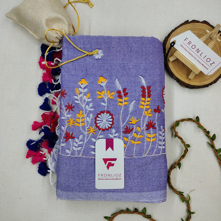 Pure Soft Cotton Embroidered Saree-Fronlioz