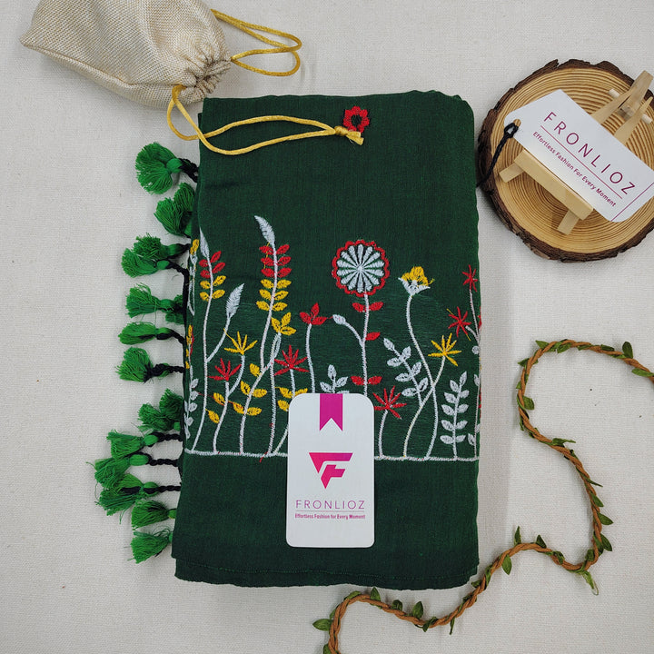 Pure Soft Cotton Embroidered Saree-Fronlioz