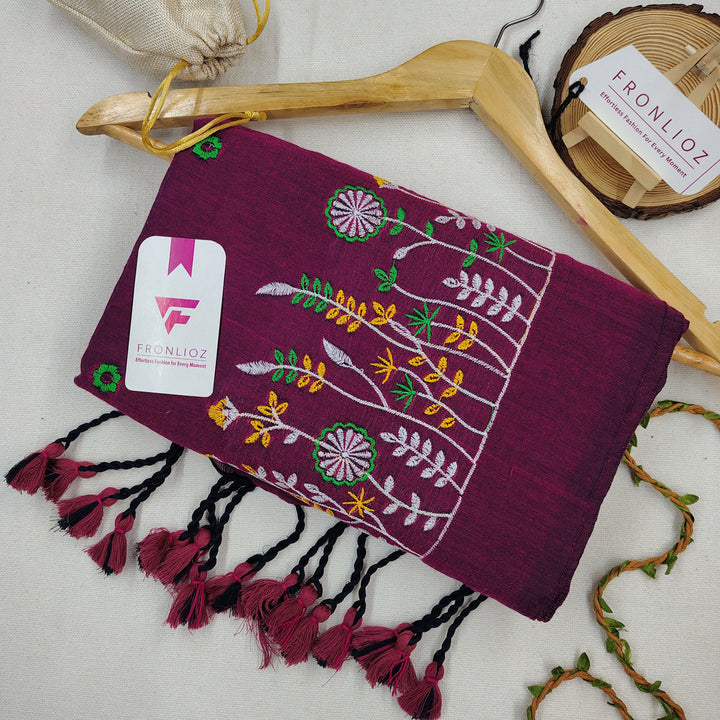 Pure Soft Cotton Embroidered Saree-Fronlioz