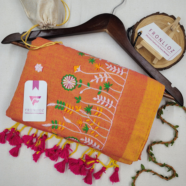 Pure Soft Cotton Embroidered Saree-Fronlioz
