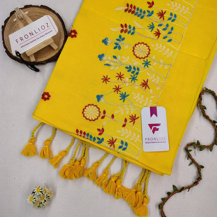Pure Soft Cotton Embroidered Saree-Fronlioz