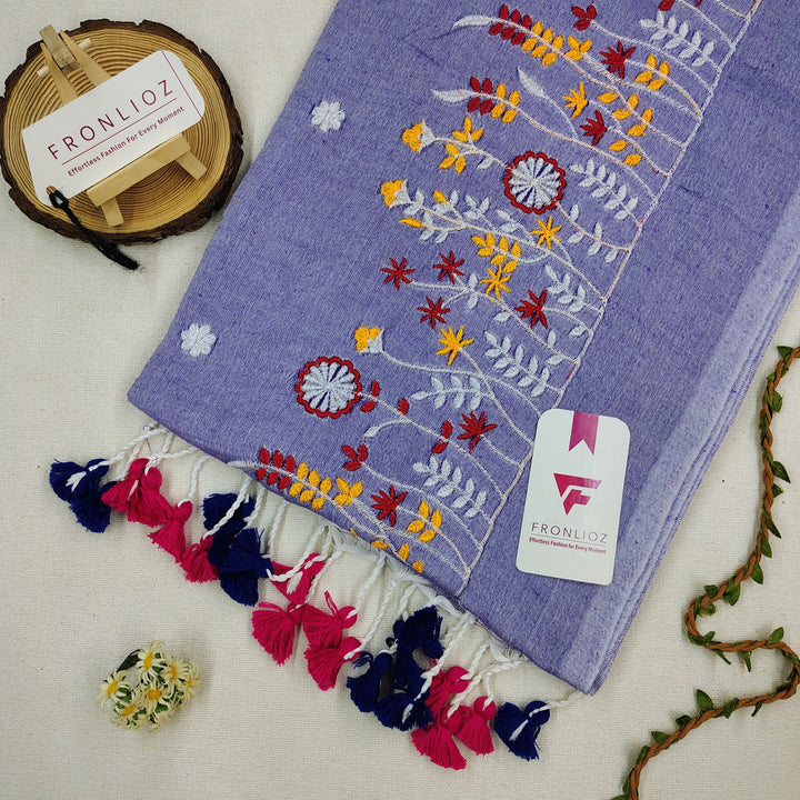 Pure Soft Cotton Embroidered Saree-Fronlioz